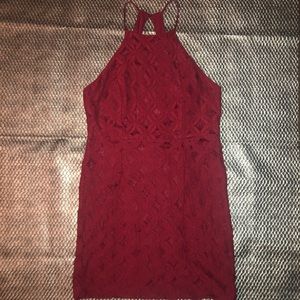 Burgundy high neck mini dress